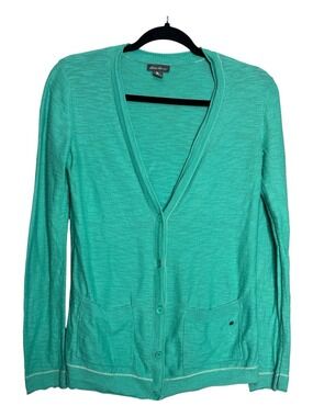 Eddie Bauer Teal Cotton V-Neck Cardigan Sweater Collegiate Preppy Lightweight-XS